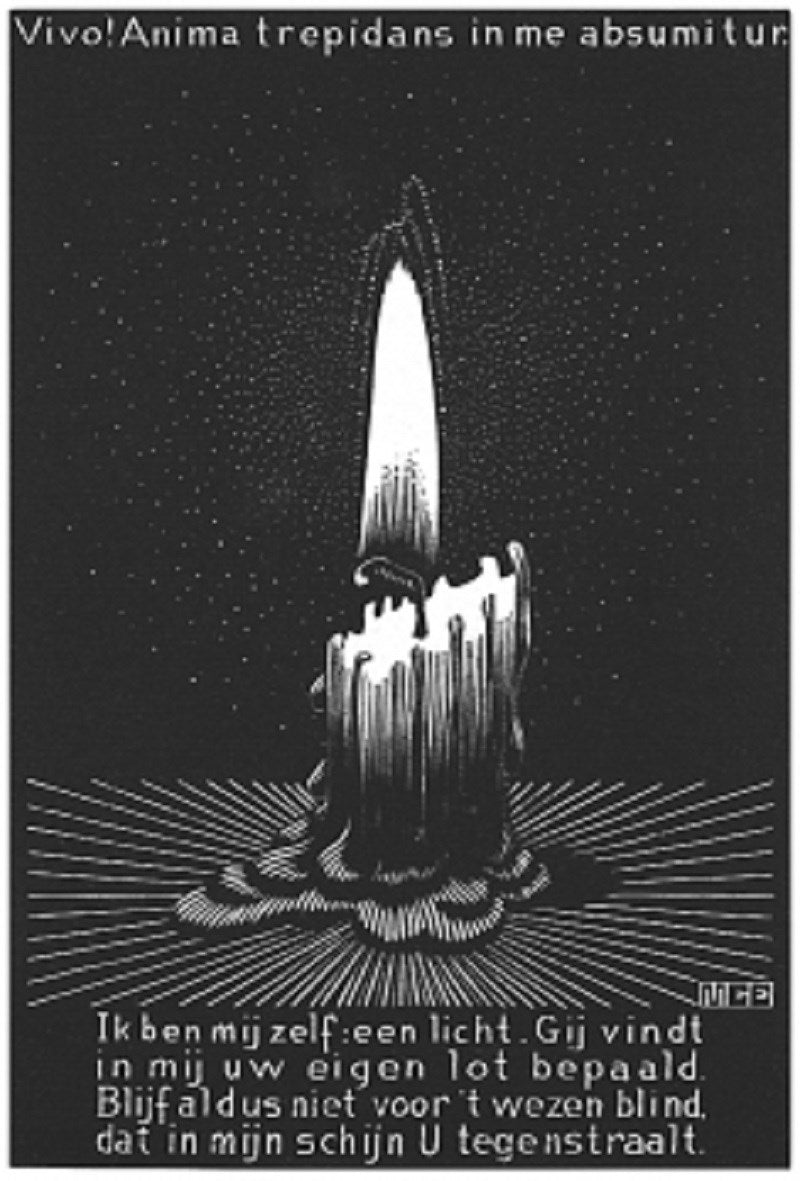 Candle Flame Original MC Escher Woodcut, Front Print